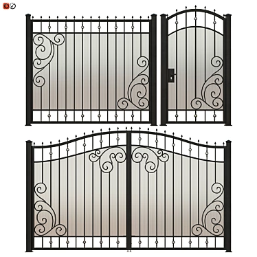 Elegant Wrought Iron Fence Set 3D model image 1 