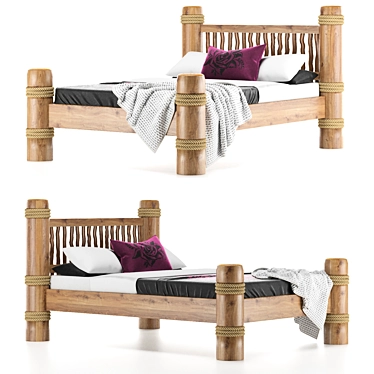 Custom Handmade Wooden Bed - Chalet Style 3D model image 1 