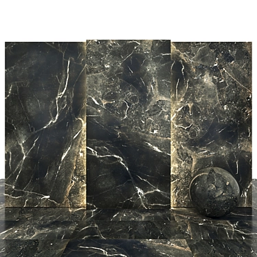 Sleek Black Marble: Deep Gloss & Various Tiles 3D model image 1 