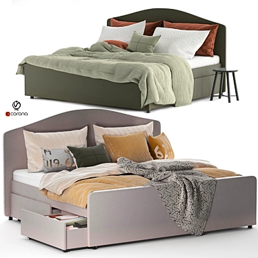 IKEA HAUGA Queen Bed Set 3D model image 1 