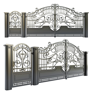 Elegant Wrought Iron Gate 3D model image 1 