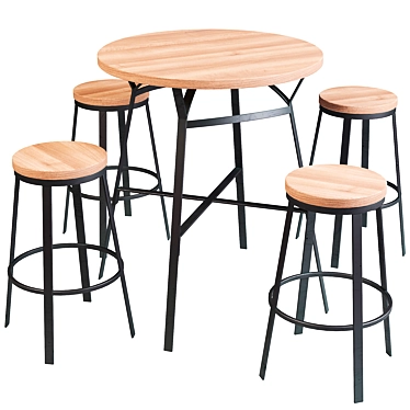 Industrial Loft Table and Stool Set 3D model image 1 