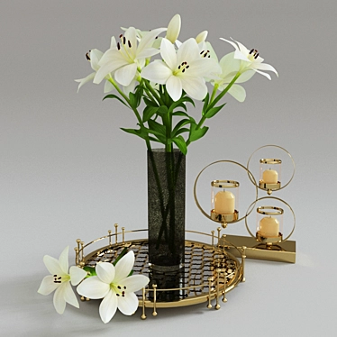 Elegant Lily White Decor Set 3D model image 1 