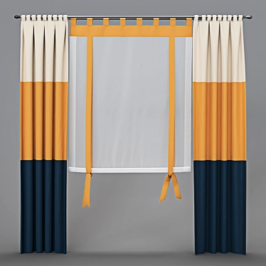 Adjustable Curtain with Sheer Bow-Tie Accents 3D model image 1 