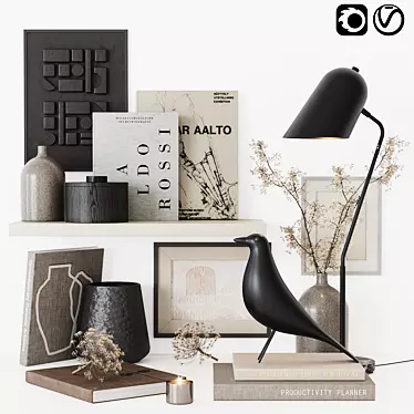 Modern Decor Set: Eames Bird, Ceramic Vase, Eucalyptus 3D model image 1 