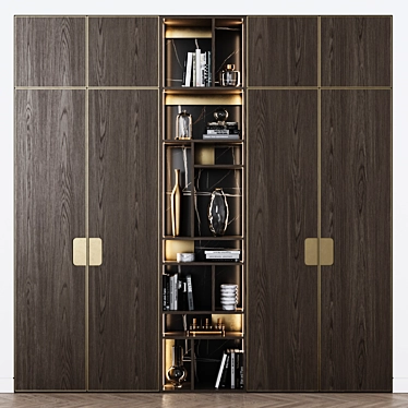 Contemporary Brass Accented Wardrobe 3D model image 1 