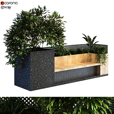 Boxed Garden: Plant Set with Bench 3D model image 1 