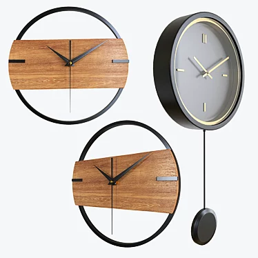 Dual Time Wall Clock Set 3D model image 1 