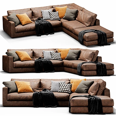 Elegant Mauro Leather Sectional Sofa 3D model image 1 