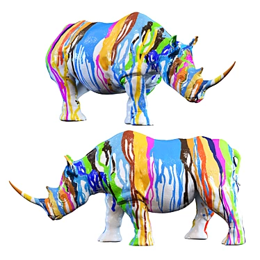 Colorful Rhino Figurine 26cm 3D model image 1 