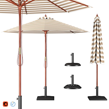 Stylish Parasol with Bases 3D model image 1 