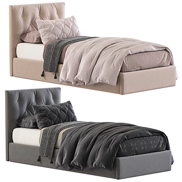 Plush Comfort Bed: Soft Headboard & Stylish Design 3D model image 1 