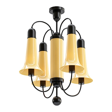 1920s Art Deco Lacquered Brass Chandelier 3D model image 1 