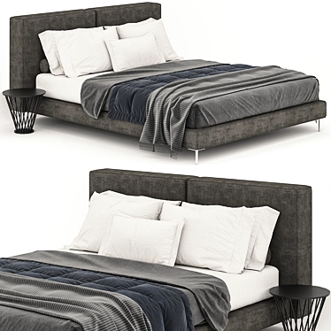 Sleek Gray Bed: Modern and Stylish 3D model image 1 