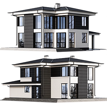 Modern Two-Story Cottage with Panoramic Windows 3D model image 1 