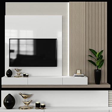 Modern TV Wall Set with 65 inch TV 3D model image 1 