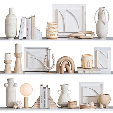 Shelf Decor Set: Vases, Relief, Lamp 3D model image 1 