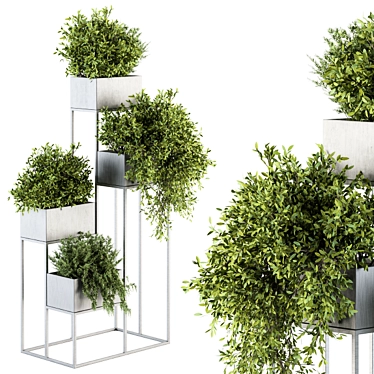 Modern Silver Plant Stand Set 3D model image 1 