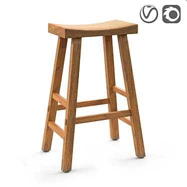 Asayo Solid Elm Bar Stool: Asian-Inspired, Natural Finish 3D model image 1 