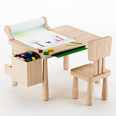 Wooden Kids Activity Table 3D model image 1 