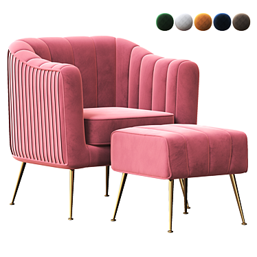 Luxury Velvet Accent Chair & Ottoman 3D model image 1 