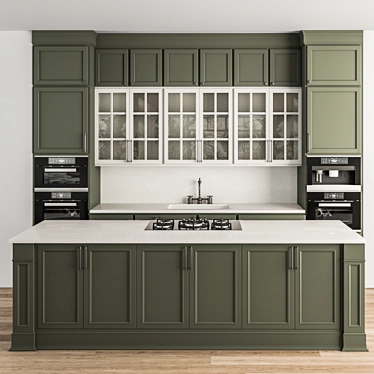 Classic Green & White Kitchen Set 3D model image 1 