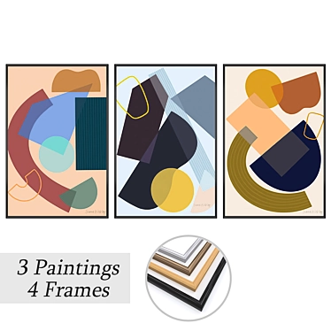 Elegant Framed Paintings Set 3D model image 1 