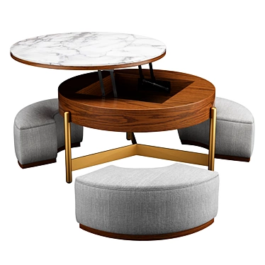 Transforming Coffee Table with 3 Stools 3D model image 1 