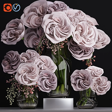 Premium Ohara Garden Rose Bouquet with Decor Glass Vase 3D model image 1 