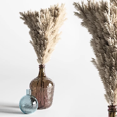 Modern Glass Vase with Pampas Grass 3D model image 1 