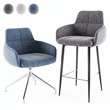 Nicolas OLIVA Upholstered Chair & Stool 3D model image 1 