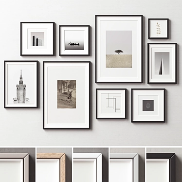 9-Piece Picture Frames Collection - Variety of Sizes & Textures 3D model image 1 