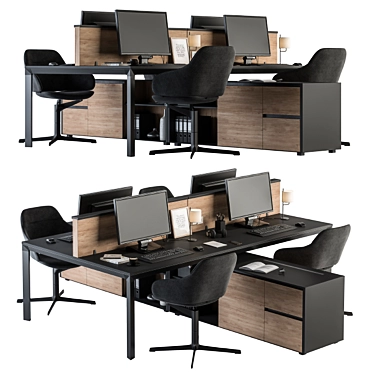 Elegant Wood & Black Employee Set 3D model image 1 