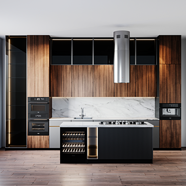 Modern Kitchen with Fulgor Milano Appliances 3D model image 1 