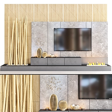 Modular TV Wall with Decor 3D model image 1 