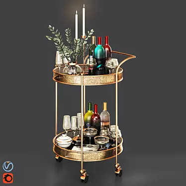 Elegant Modern Bar Cart 3D model image 1 