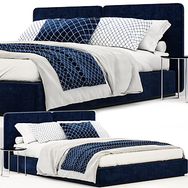 Minotti Tatlin Blue Bed: Stylish and Comfortable 3D model image 1 