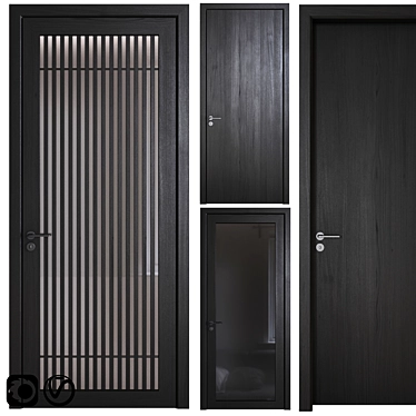 Sleek Black Wood Doors 3D model image 1 