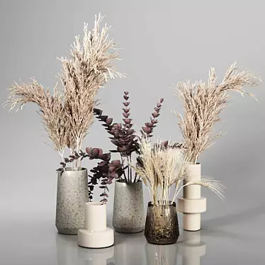 Dried Plant Bouquets: Rustic Vase Collection 3D model image 1 
