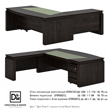 Modern Rounded Writing Desk with Movable Cabinet 3D model image 1 