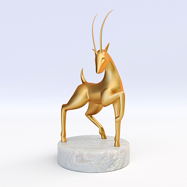 Vintage Gilded Antelope Statue with Marble Base - 1923 x 984 x 1066 mm 3D model image 1 