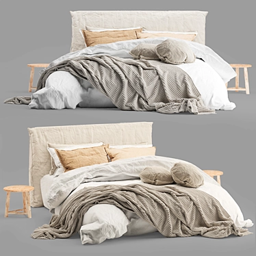 Luxury Linen Bed - Flocca 3D model image 1 