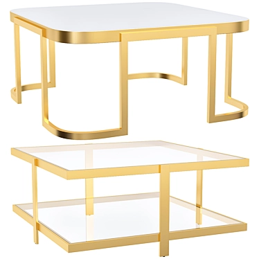 Gold Leaf Two-Tier Coffee Table Set 3D model image 1 