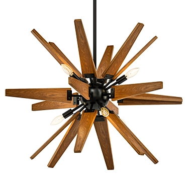 Vintage-inspired Wood & Metal Chandelier 3D model image 1 