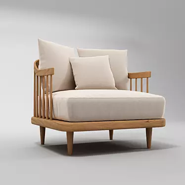 Versatile Wood and Fabric Armchair 3D model image 1 