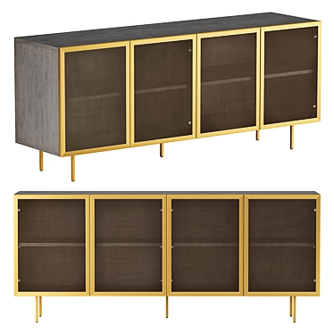 Brass Wire Mesh Credenza - Modern and Stylish 3D model image 1 