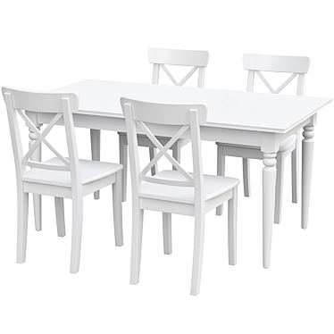 Ingatorp & Ingolf Ikea - Expandable White Dining Table and Chair Set 3D model image 1 