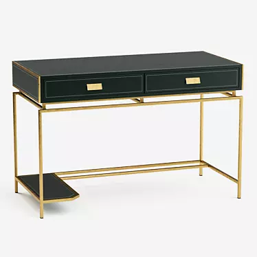 Golden Steel Work Table with Drawers and Computer Shelf 3D model image 1 