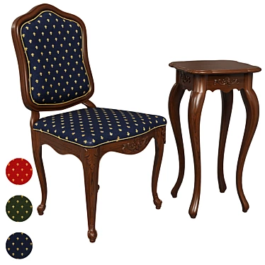 Elegant Carved Chair & Side Table Set 3D model image 1 