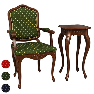 Elegant Carved Chair & Side Table 3D model image 1 